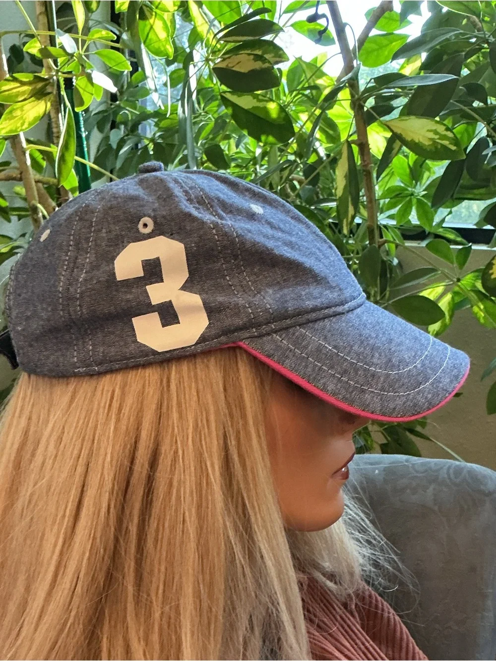 U.S. Polo Assn. Chambray Blue Baseball Cap Pink Trim Adjustable Cotton Hat EUC